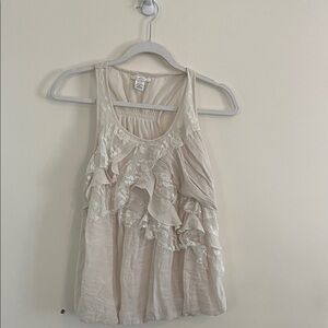 Poetry Cream Tank Top Lace M Romantic Bubble‎ Hem Racerback Crepe Feminine